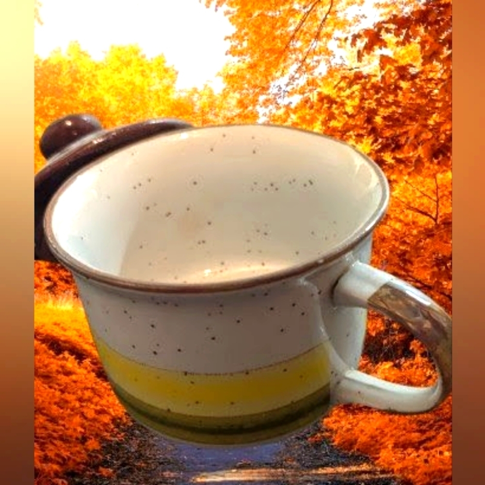 Vintage Lunch Mates Speckled Large Ceramic Mug with Lid Japan